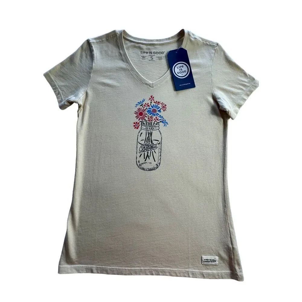 Life is Good Women’s XXXLarge Firefly “Grateful Jar” V Neck T-Shirt - NWT